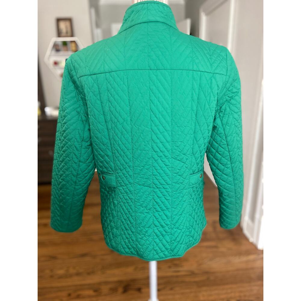 Talbots petite green quilted long sleeve jacket with plaid lining - Picture 6 of 10